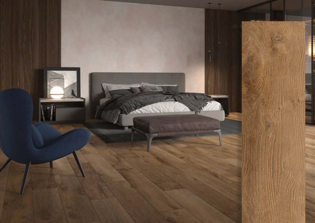 Porcelanato Tipo Madera Oscura – Dormitorio