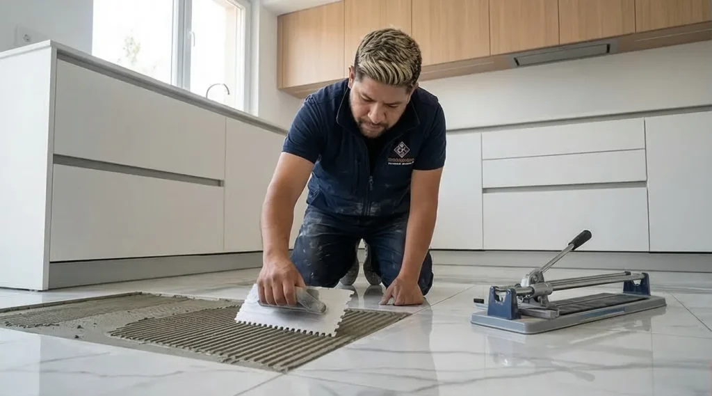 técnica instalación cerámica en pared
