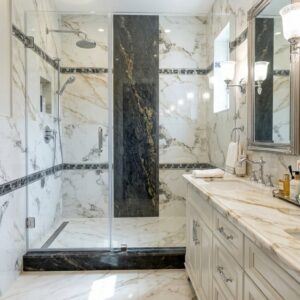 Enchapado de Baño Principal en Calacatta Gold